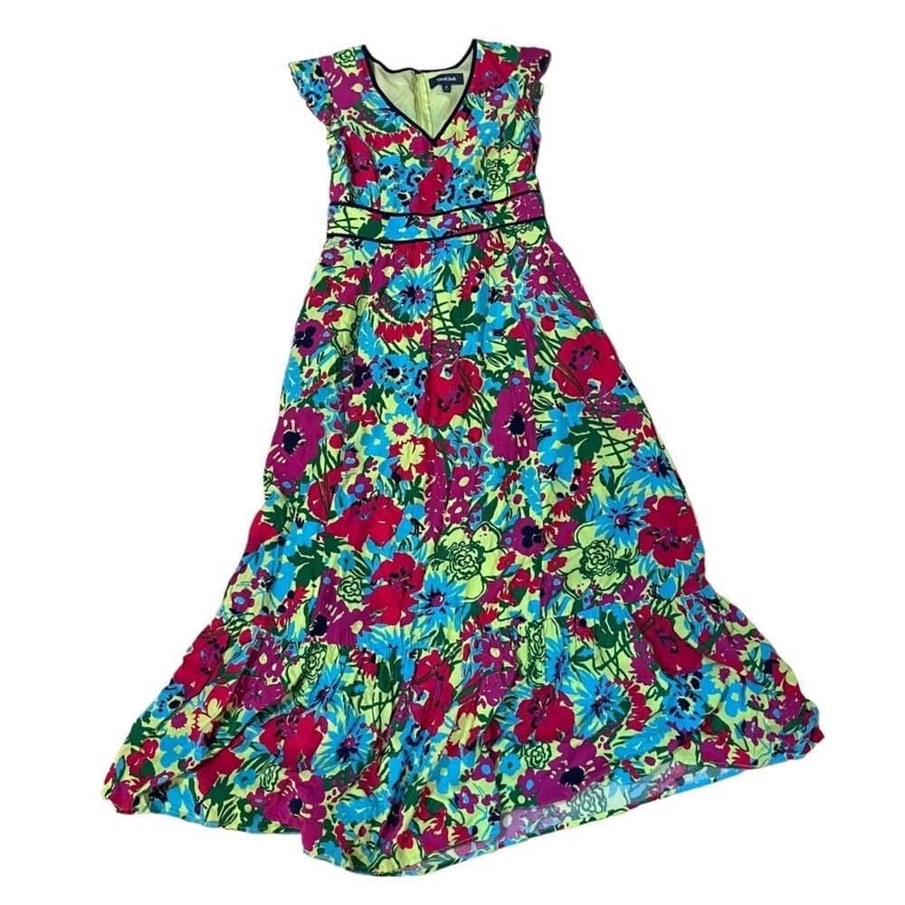 Modcloth 'Eyes On You' Maxi Dress Multicolor Floral Flutter Sleeve Size Medium - Picture 4 of 11